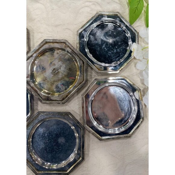 Set Of 6 Godinger Silver Coasters Octagonal Shape Silver-Plated Unpolished - Picture 3 of 5